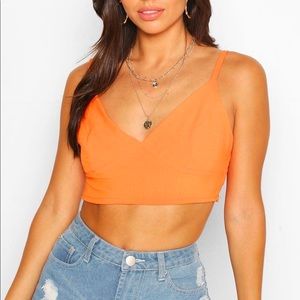 🎉🎉 4/17 Host Pick! 🎉🎉 Boohoo Orange Shirred Back Plunge Crop Top - Size 6